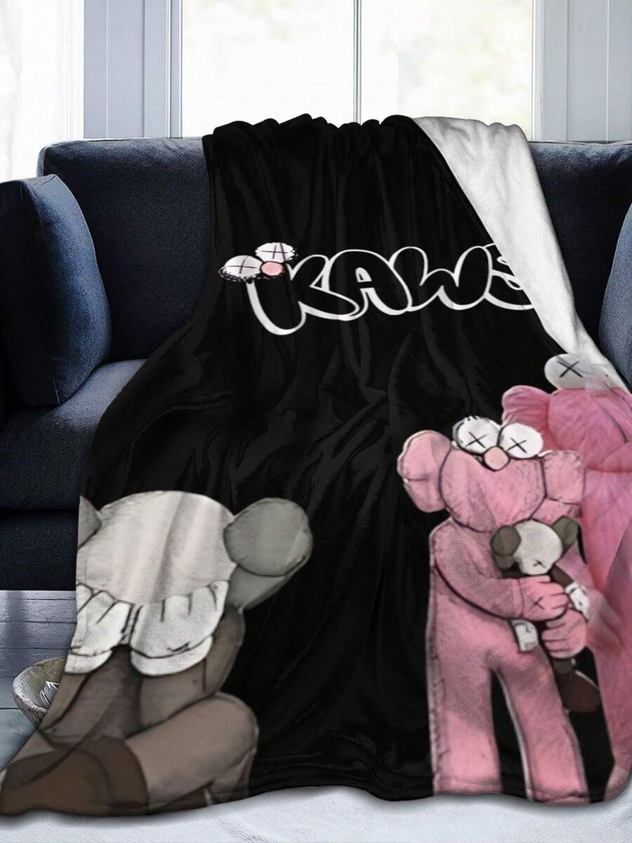 Kawss Kawaii Kaw Blanket Luxury Anime Flannel Blanket - Ultra Soft Cartoon Print, The Perfect Gift For Any Occasion, Christmas, Birthday, For Home, Camping & Travel Use - màu đen - Xem 1