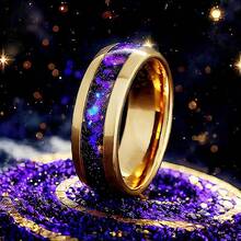 8mm Men's Fashionable Stainless Steel Ring, Orion Nebula Golden Ring, Space Ring, Engagement And Wedding, Polished, Dome, Comfortable Fit, Anniversary Gift - Gold-edged Starry Blue - View 2