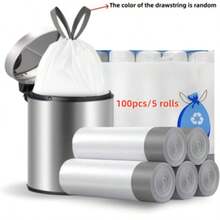 100pcs/5rolls Gray Drawstring Trash Bags, 3.96 Gallon Garbage Bags, Suitable For Kitchen, Office, Living Room (17.72 X 19.69 Inches, White & Gray) - 100 Pieces In 5 Volumes - View 10