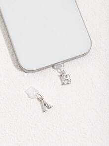 Cute Sparkling Rhinestone Letter Dust Plug Pendant Suitable For Type-C Interface Shiny Phone Accessory For Girls Birthday Gift Party - Silver - View 4