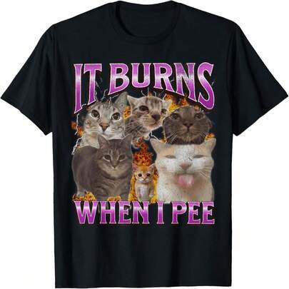 Camiseta gráfica pirata con meme de gato "Me arde cuando orino"