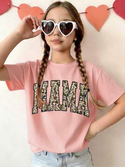 This Casual Pink Round Neck T-Shirt Is Specially Designed For Slightly Larger Children, Featuring Creative Letter Print, Very Suitable For Girls And Slightly Older Kids To Wear. Suitable For School, Shopping, Street Style And Vacation Wear. Not Only Suitable For Daily Wear, But Also An Excellent Gift For Friends And Family.