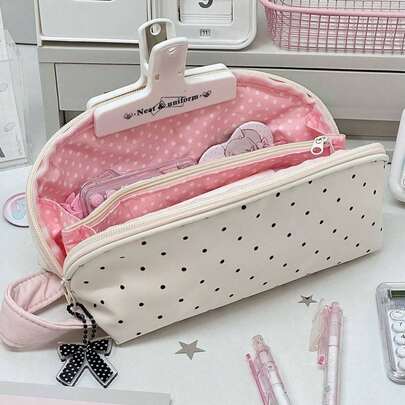 1个新款波点贝壳铅笔盒，可爱清新高品质文具盒，大容量学生铅笔收纳袋