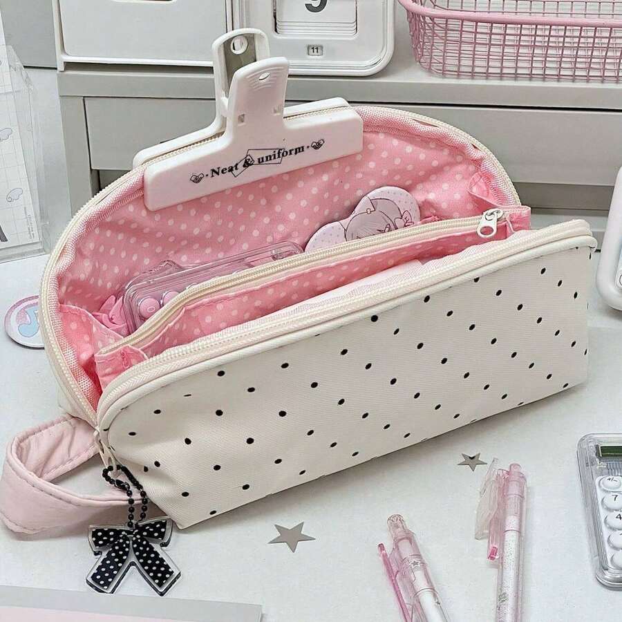 1pc New Polka Dot Shell Pencil Case, Cute Fresh High-Quality Stationery Box, Large Capacity Pencil Storage Bag For Students - Shell - View 1