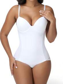 1pc Women's Lace Bodysuit With Built-In Bra, Snap Crotch Design For Easy Restroom, Versatile Wear - White - View 12