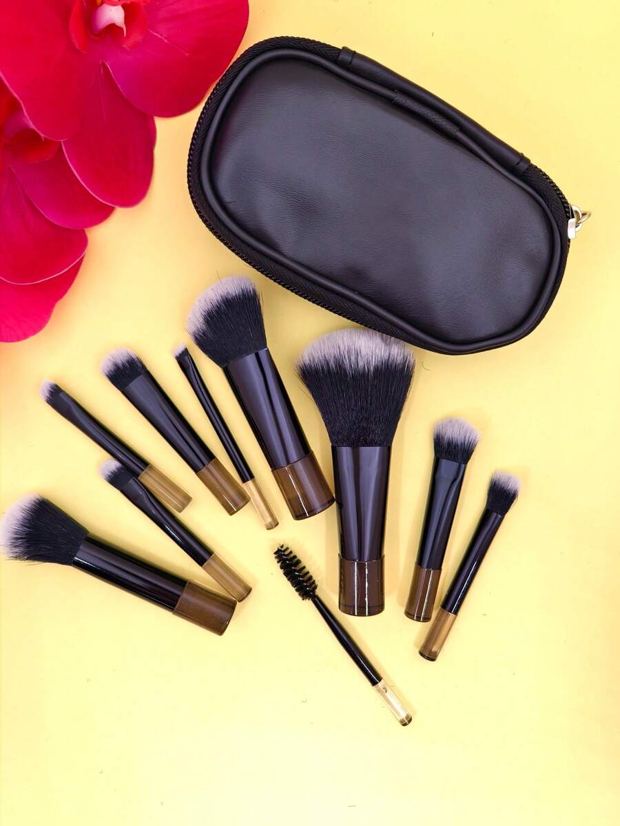 Makeup Brush Kit With Black Lilac Pink Case – 10 Pieces T-646-8 - 黑色的 - 查看 1