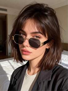 Gafas de moda con montura de metal de pequeño polígono, estilo de ropa de calle personalizada de alta gama para mujeres - Multicolor - Ver 5