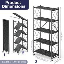 3/4/5 Tier Foldable Storage Shelves With Wheels, Large Capacity Shelving Unit, Freestanding Metal Wire Shelf Rack, No Assembly Organizer Rack For Garage Kitchen, Basement, Pantry(Black) - 黑色 - 查看 2
