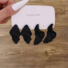 4pcs-12pcs Fashion Black Teardrop Floral C-Shaped Earrings Set, Versatile Botanical Elements, Resin Material - Multicolor - View 7