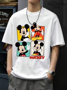 Disney Printed T-Shirt,Disney Funny Mickey Journey Pose Pattern Print T-Shirt, Unisex,High-Quality Pure Cotton T-Shirt,Suitable For All Seasons, Comfortable And Breathable| Exquisite Design | The Best Choice For Giving Gifts - 白色 - 查看 1