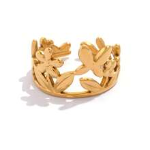 2pcs/1pc Vintage Floral 18K Gold Stainless Steel Rings For Women, Fashion Jewelry, Botanical Rings, INS Style Personalized Accessories, Stylish High-End Rings, Best Gift For Girlfriend/Wife, Suitable For Holidays And Daily Wear - Multicolor - View 9