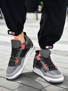 Men's High-Top Sneakers, White Grey Low-Top Basketball Shoes Breathable Streetwear Trainers,Air Cushion, Non-Slip Casual Sneakers` - đen xám - Xem 4