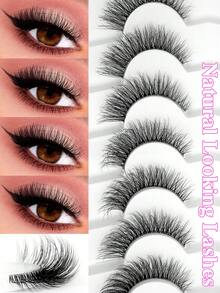 ENCHUW 7 Pairs Eyelashes Natural Look Wispy Eye Lashes Clear Band Lashes 3D Fluffy Soft Fake EyeLashes Makeup Extension False Eyelashes - Black - View 1