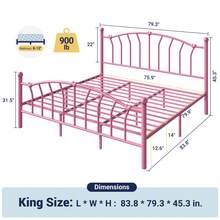Allewie 14 Inch Twin/Full/Queen/King Size Metal Platform Bed Frame With Heart-Shaped Headboard And Footboard/Iron-Art Mattress Foundation/Under Bed Storage/No Box Spring Needed/Easy Assembly/Noise-Free/Pink - 粉色 - 查看 11