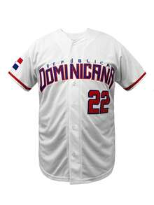 KTYSDE Men's Baseball Jersey #22 Classic White With Dominican Letter Embroidery, Loose Fit Short Sleeve Button-Up Sports Top, Suitable For Street Hip-Hop, Baseball, Golf Sports Training Spring - trắng - Xem 2
