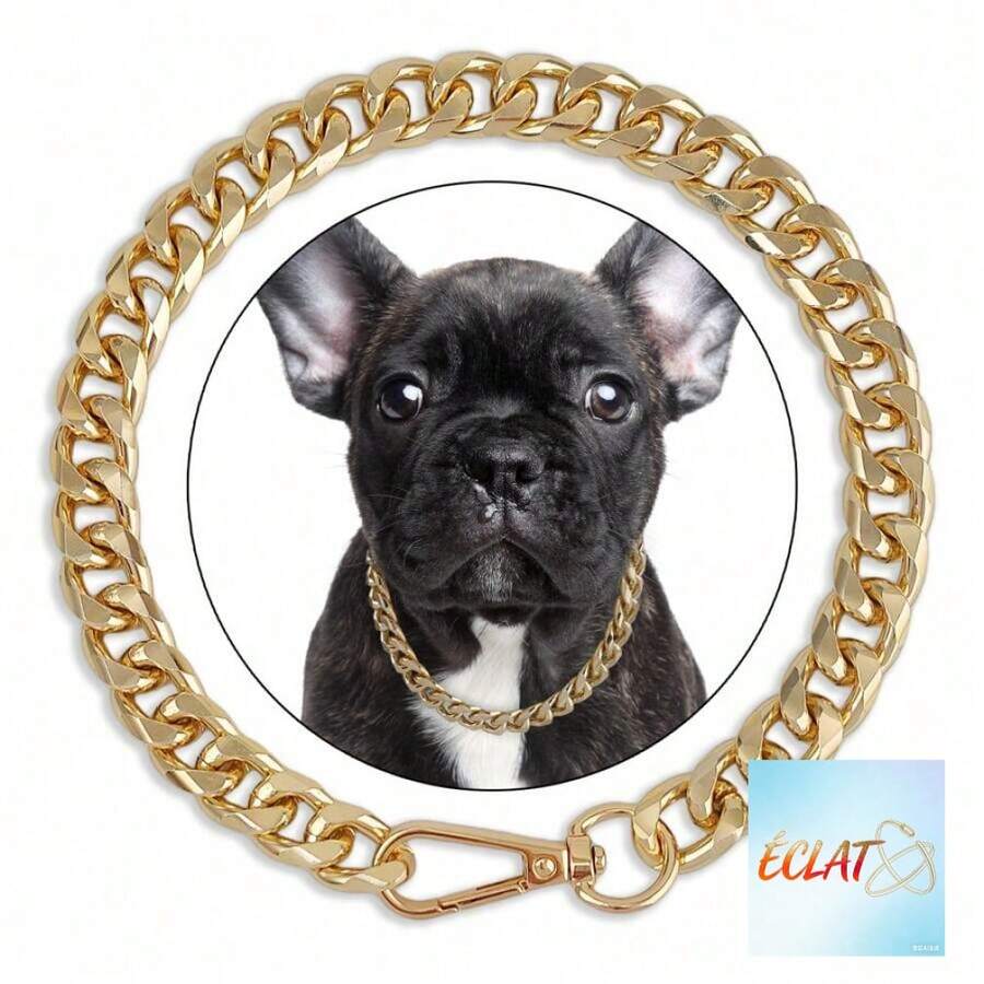 Metallic Link Chain Dog Necklace Personalized Punk Style Pet Collar Fashion Accessories For Small Dogs Cats NID0 - Gold - View 1