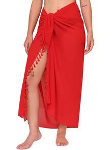 Vestido de playa largo para mujer, Vestido de cobertura de traje de baño, Vestido de bikini con flecos - A - Ver 10