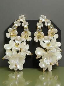 1 Pair Fashion Geometric Resin Faux Pearl Flower & Teardrop Pendant Earrings, Suitable For Daily Wear And Vacation - Multicolor - View 7