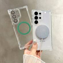 Galaxy S26 Ultra S21 S23 S22 S24 S25 Plus Transparent Magnetic Phone Case, Luxury Reinforced Anti-Drop Protective Cover - Orange - View 6