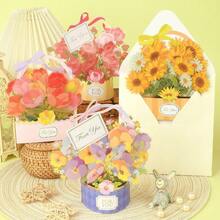 Pop Up Flower Basket Card, 3D Pop Up Flower Basket 3D Greeting Card, Gift Simple 3D Design 3D Card Mothers Day - Multicolor - View 6