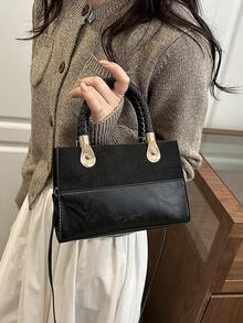 Fashionable Patchwork Handbag, Personalized INS Style Crossbody Bag, Elegant Shoulder Bag - Black - View 3