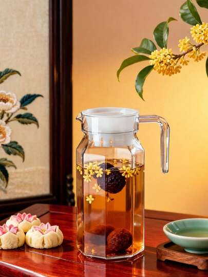 Transparent Octagonal Water Pitcher – Available In 600ml & 800ml Sizes, Food- And Design, Thickened Material For Durability And Heat Resistance, Perfect For Iced Tea, Juice, And Daily Use, Ideal For Home, Office, And Restaurant Settings
