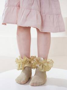 2双棉质荷叶边蕾丝花边女童袜，可爱公主舞蹈袜 - 彩色 - 查看 3