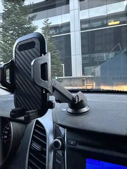 1个多色碳纤维纹理车载手机支架，通用型仪表盘挡风玻璃手机支架，强力吸盘和长臂，360°旋转免提车载手机支架，适用于所有智能手机