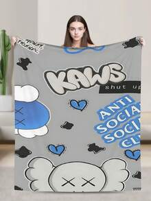 Kawss Kawaii Kaw Blanket Luxury Anime Flannel Blanket - Ultra Soft Cartoon Print, The Perfect Gift For Any Occasion, Christmas, Birthday, For Home, Camping & Travel Use - màu đen - Xem 2