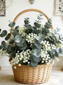 30/20/10 piezas Ramas de eucalipto artificial y flores de Gypsophila con tallos verdes, adecuado para ramos de boda DIY, decoración floral, decoración del hogar y al aire libre, centros de mesa, arreglos florales artificiales interiores/exteriores, decoraciones de boda, tallos decorativos - Multicolor - Ver 8