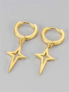 一对不锈钢镂空方形星形耳钉，简约前卫的中性设计 - 彩色 - 查看 9