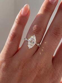 1pc 925 Sterling Silver Classic Four-Claw Inlaid Horse Eye Ring, Women's Classic Transparent Shiny Ring, Silver Ring, Retro Style, Can Be Used As Finger Jewelry Or Gift - 四爪手鑲馬眼 - 查看 2