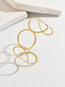 1 pieza Brazalete dorado de círculo hueco geométrico, brazalete de acero inoxidable de diseño único y sin decoloración - Pulsera redonda hueca - Ver 2