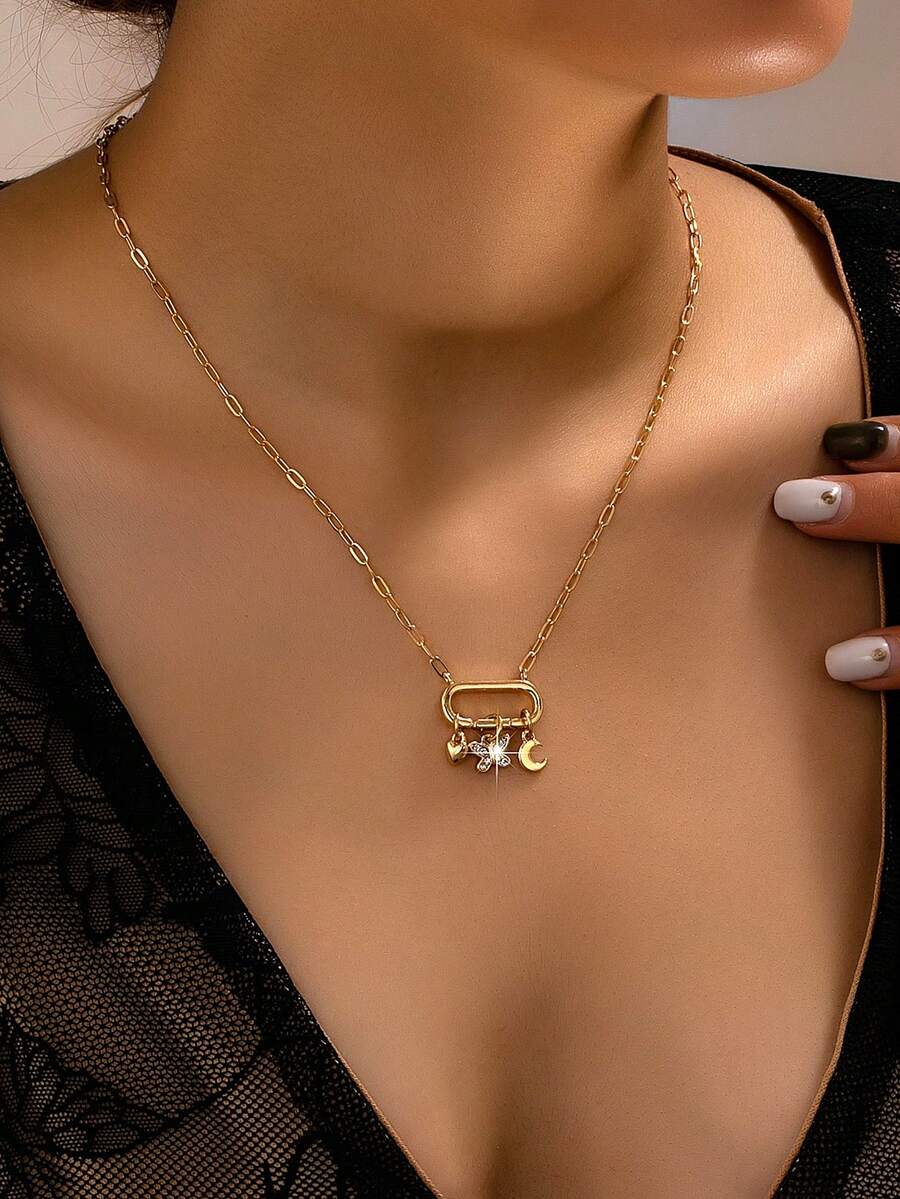 1pc Elegant Openable Oval Locket Moon Pendant Necklace - Pendant Necklace - View 1