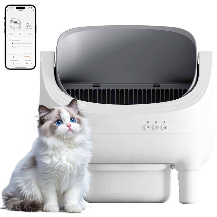 DEVOKO Fully Open Self-Cleaning Cat Litter Box – Ideal For Multi-Cat Households, Smart App Remote Control, Large Capacity Collection Container - White - View 1
