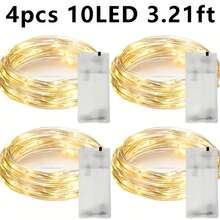 10/20/30 piezas Luces de cadena de alambre de cobre con pilas, longitud de 0.98/1.98/2.98 m, adecuadas para dormitorio, fiesta interior, boda, cumpleaños, manualidades DIY, Día de San Valentín, Pascua, decoración navideña, blanco cálido/blanco/multicolor, baterías no incluidas - Lámpara de alambre de cobre - Ver 15