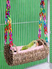 All-Season Parrot Nest Pad - Suitable For Parrot And Parakeet Rattan Swing Bed Toys. Woven Hanging Hammock Suitable For All Seasons, Parrot Hanging Hammock Swing, Handwoven Bird Nest, Hanging Bed Chair, Seaweed Woven Hanging Bed, Year-Round Bird Nest, Warm Bird Nest Hammock, Hooked Rattan Swing, Bird Cage Accessories. - A - View 4