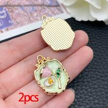 2/6件套精美花朵珐琅吊坠，圆形花朵项链吊坠耳环饰品，适用于珠宝制作、手链、项链、耳环、钥匙扣等DIY工艺品 - 彩色 - 查看 12