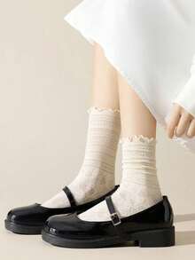 1/3 Pairs Women's Lace Trim Thin Summer Socks, White Breathable Mesh Hollow Out Crew Socks - Multicolor - View 14