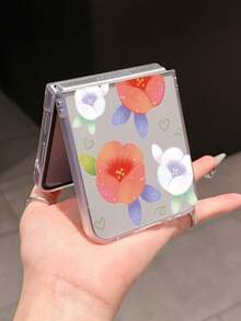1pc Fashionable And Simple Frosted PC Material Cute Heart Flower Element Folding Phone Case, Can Protect And Prevent Falling: SamsungGalaxy Zflip 3/Zflip 4/Zflip 5/Zflip 6/Zflip 7/ Find N3 Flip/ Razr 50 Ultra/ Razr 60 Ultra/ 60/ Razr 50/XiaomiMIX Flip/Galaxy Z Flip7 FE - Clear - View 1