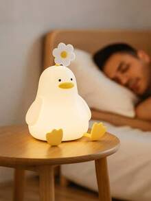 1pc Cute Duck Shape Sensor Night Light, USB Rechargeable LED Silicone Tap Light, 3 Brightness Levels Adjustable Bedroom Charging Lamp - Multicolor - View 5