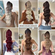 24-Inch Ombre Brown-Gold Wavy Thermoplastic Fiber Synthetic Ponytail Hair Extension, Claw Clip Ponytail Hair Accessory Suitable For Women's Party And Daily Use - Two-Tone - View 4