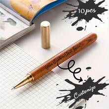 5/10/20pcs Customized Wooden Neutral Pens, Personalized Signature Pens, Black Ink, Promotional Pens, Event Pens, Meeting Pens, Customized Small Gifts, Clear And Smooth Writing - Brown - View 5