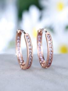 Vanel 2pcs Minimalist Colorful Zirconia Hoop Earrings, Fashion Earrings - Rose Gold-purple - View 3