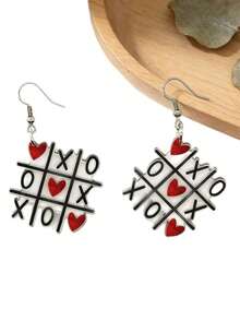 1对心形拼图耳环，2D亚克力创意字母设计耳环（女士款） - 彩色 - 查看 3