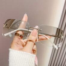 1PC Women's Metal Square Rimless Butterfly Glasses With Rhinestones, Candy Color, Y2K Fashion, For Vacation - Màu xanh lam - Xem 2