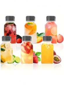 8 个迷你塑料果汁瓶带盖 - 可重复使用的果汁瓶，透明饮料容器，带盖，适用于榨汁、制作冰沙和其他饮料 - 旅行必备 - 宽口设计，防漏，可用洗碗机清洗 - 查看 3