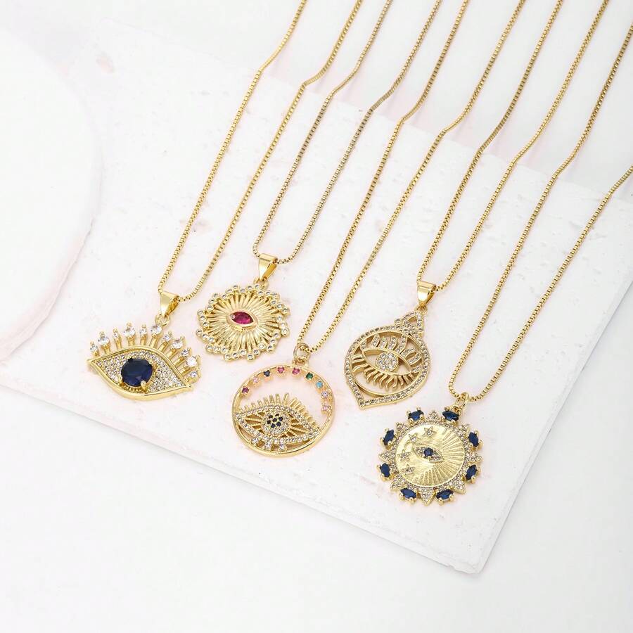 1 chiếc mặt dây chuyền hình mắt quỷ bằng đồng mạ vàng 18k đính đá Zirconia nhiều màu sắc, trang sức cao cấp, thiết kế tối giản, món quà thanh lịch dành cho phụ nữ. - Vàng - Xem 1