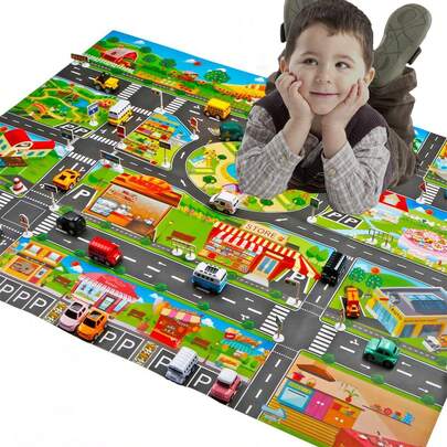 Kids Game Parking Mat Modern City Toy Activity Playmat, Parent-Child Interaction Game Map Toy, Educational Road Traffic Play Map For Bedroom Play Room Game, City Life Pretend Play - 130*100cm/51.18*39.37Inch