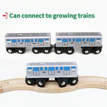 4件木製玩具火車，加長銀色車身與8輪設計，相容主流木製火車軌道品牌 - 銀色 - 查看 4